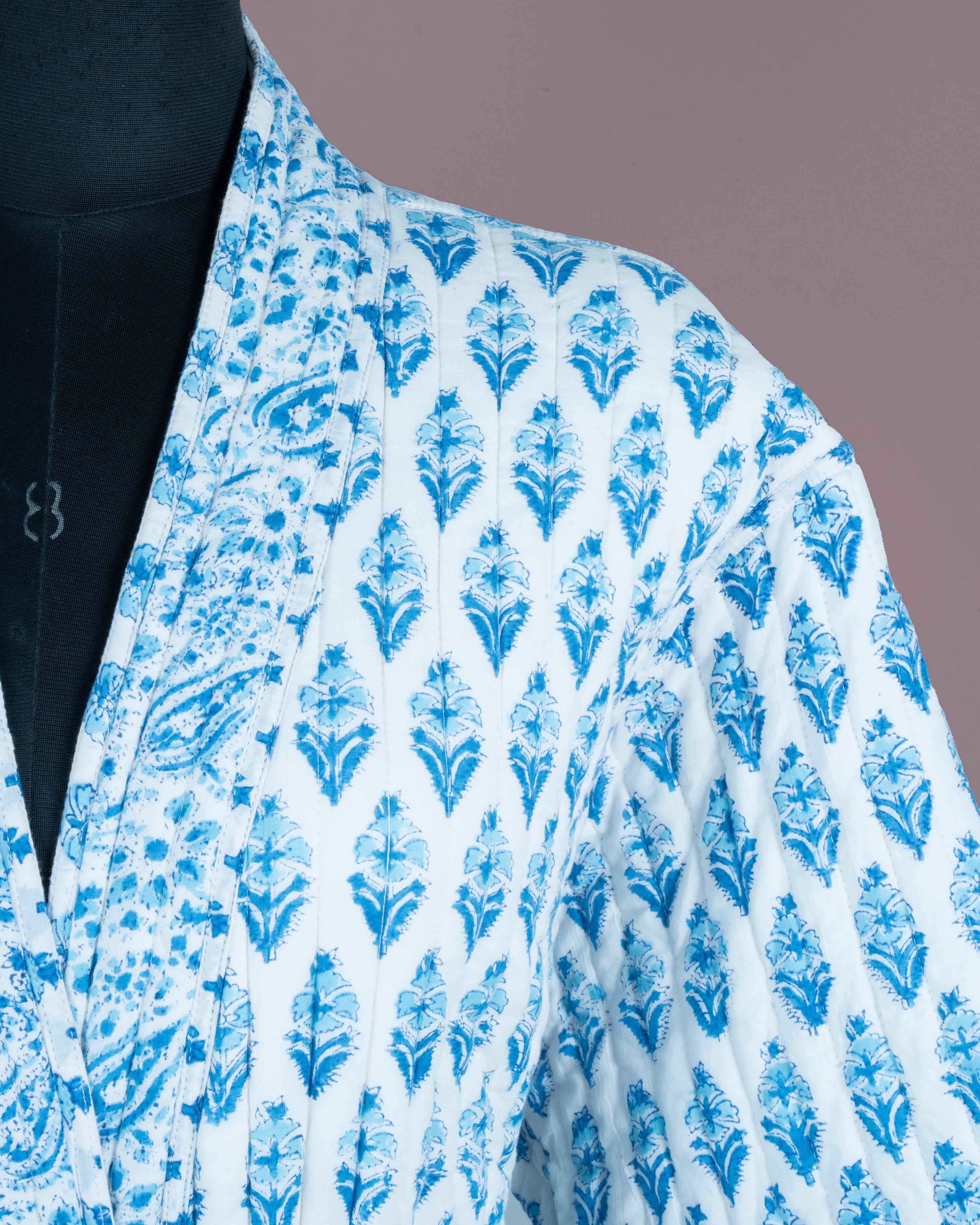 Reversible Quilted Robe – Snow Blue Bud