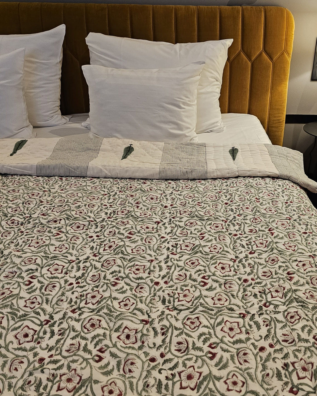 Reversible Handblock Quilt – Scarlet Bloom & Leafy Trails