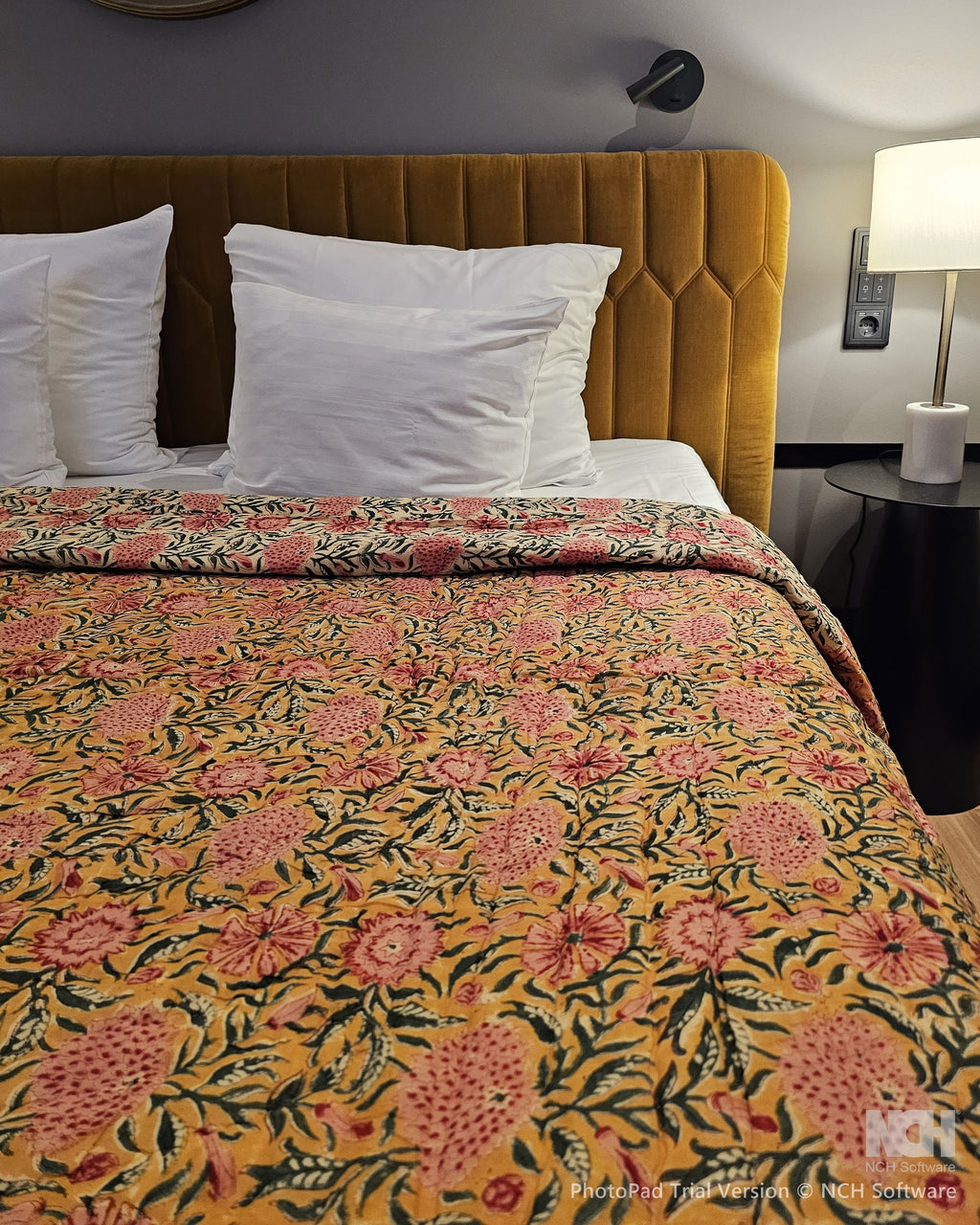 Reversible Handblock Quilt – Amber Bloom & Ivory Charm