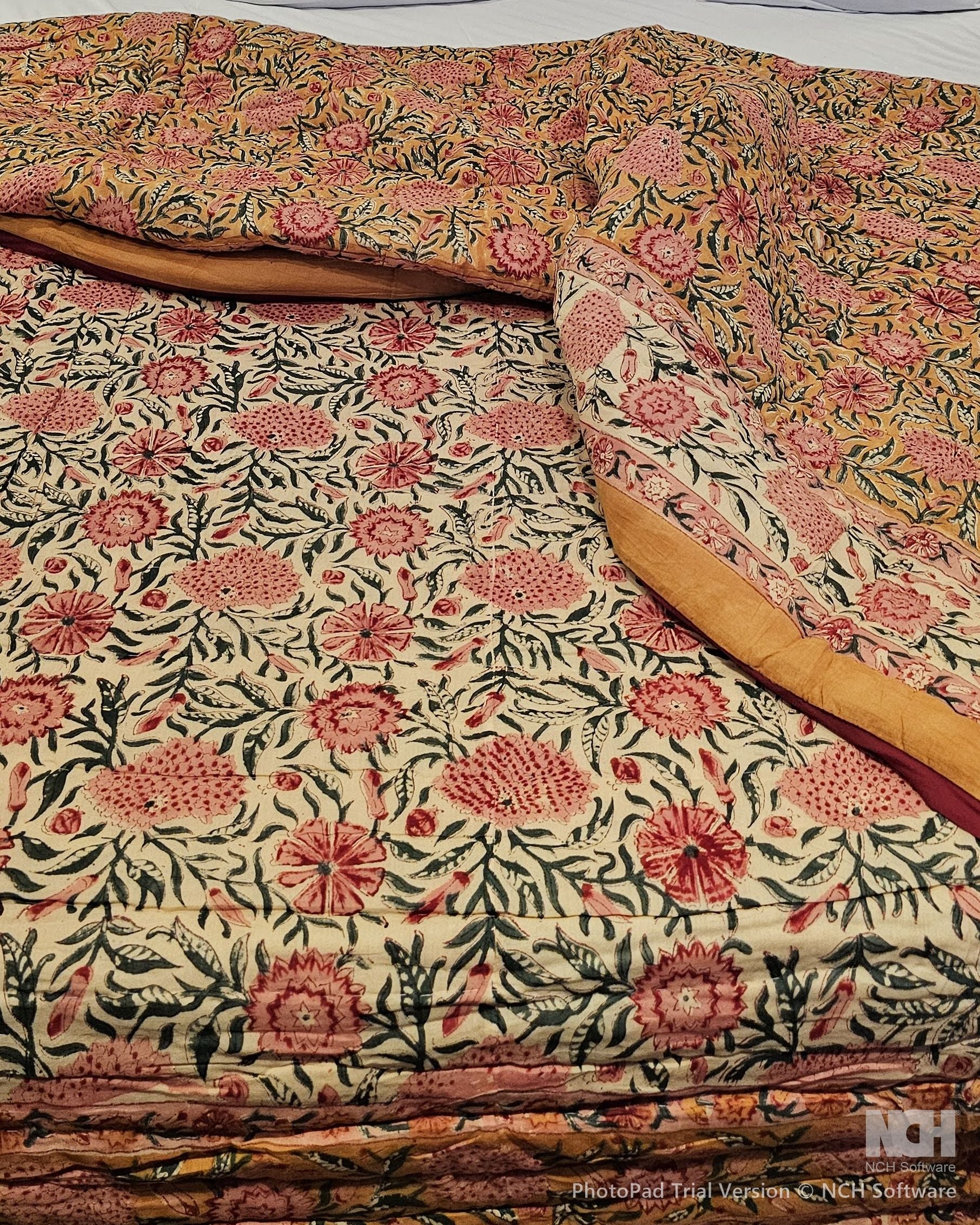 Reversible Handblock Quilt – Amber Bloom & Ivory Charm