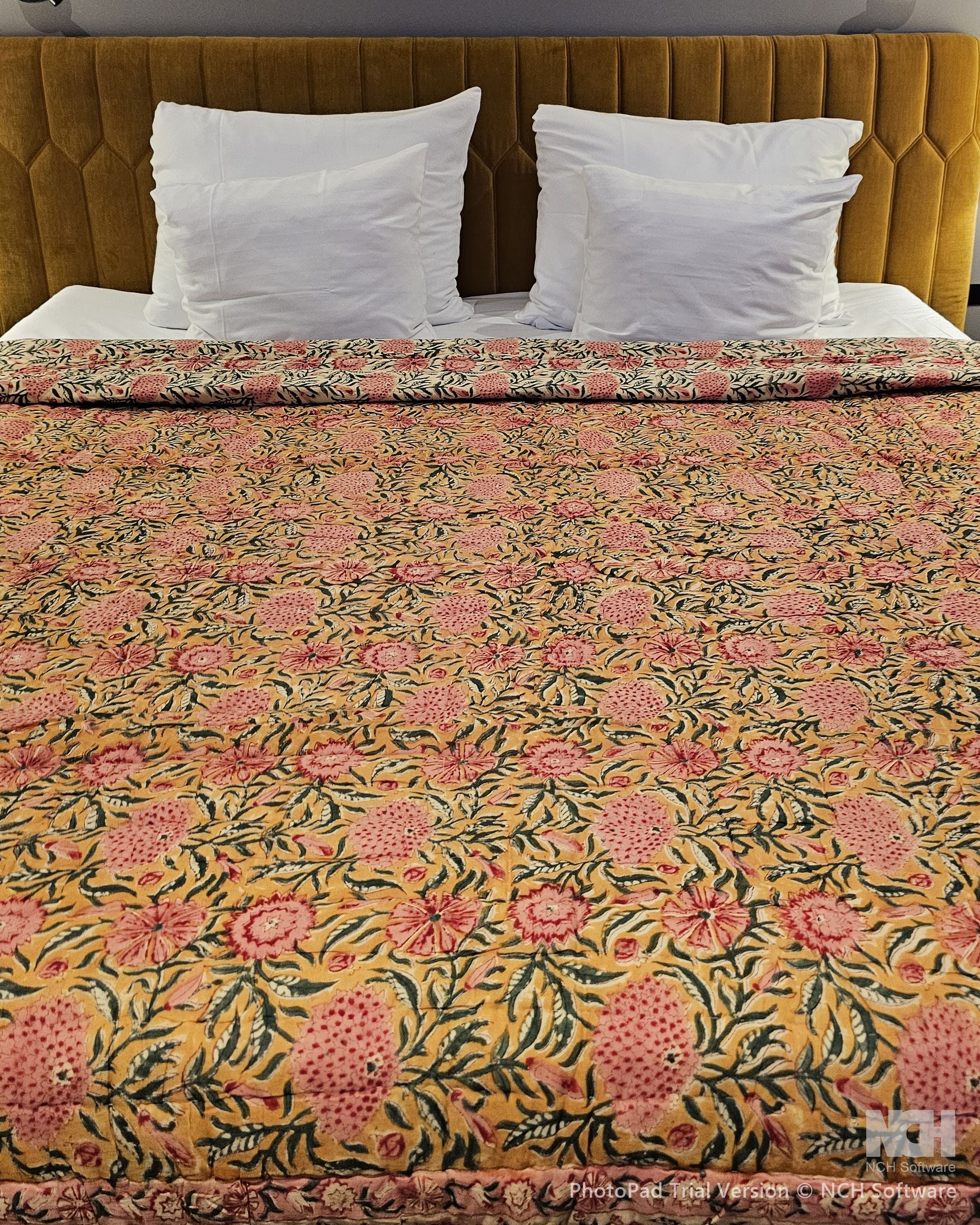 Reversible Handblock Quilt – Amber Bloom & Ivory Charm