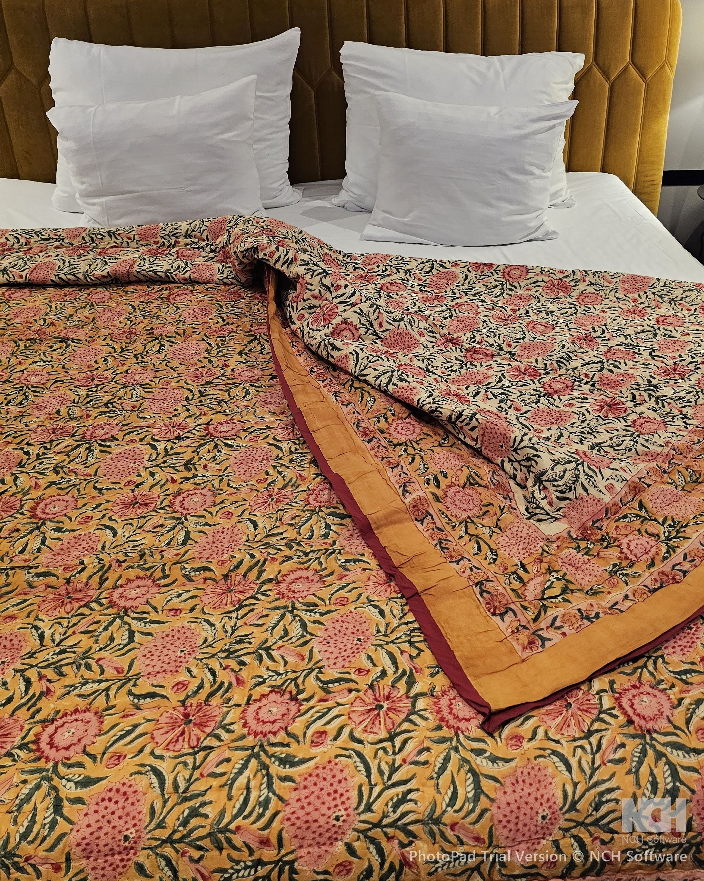 Reversible Handblock Quilt – Amber Bloom & Ivory Charm