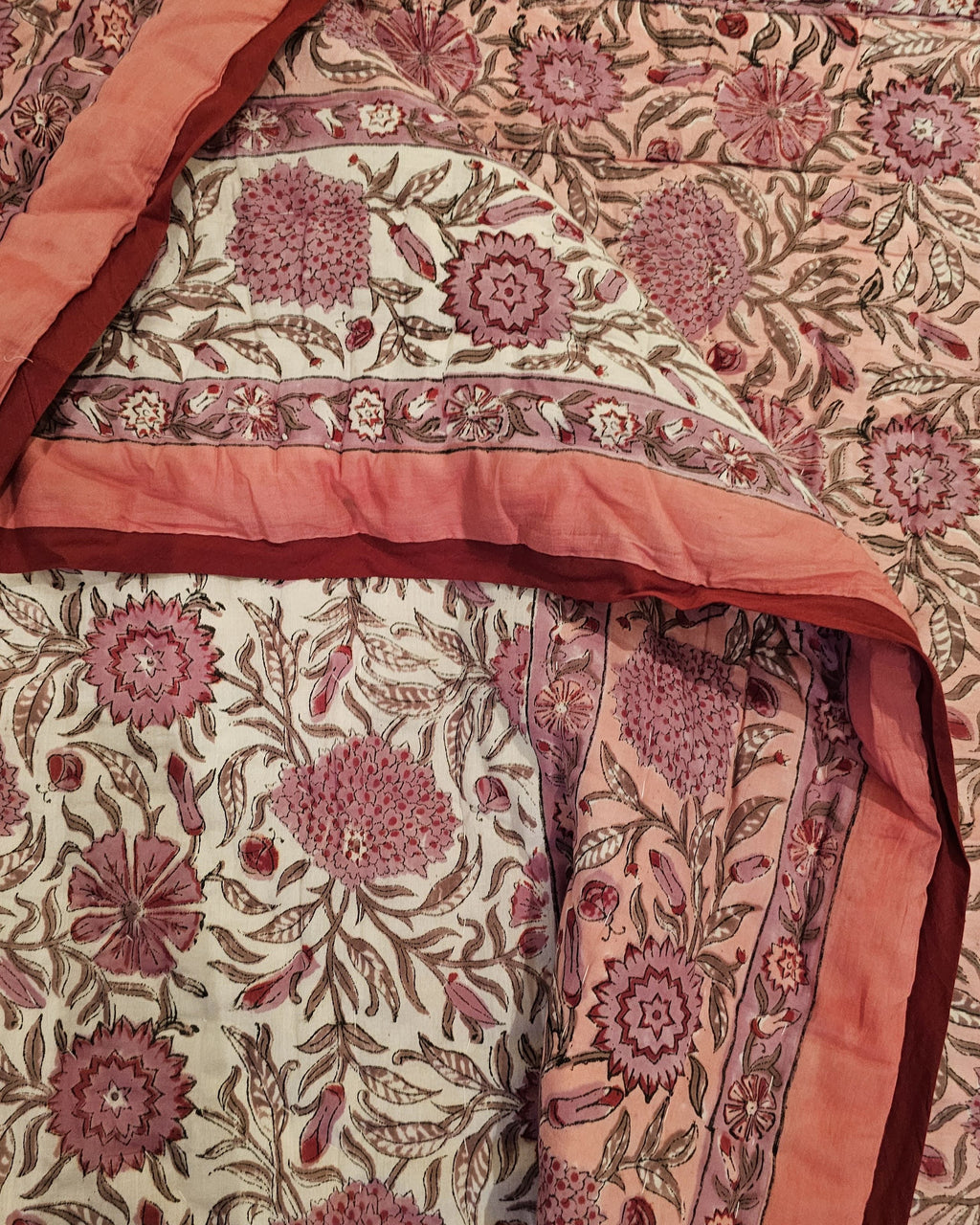 Reversible Handblock Quilt – Rosy Meadow & Soft Spring