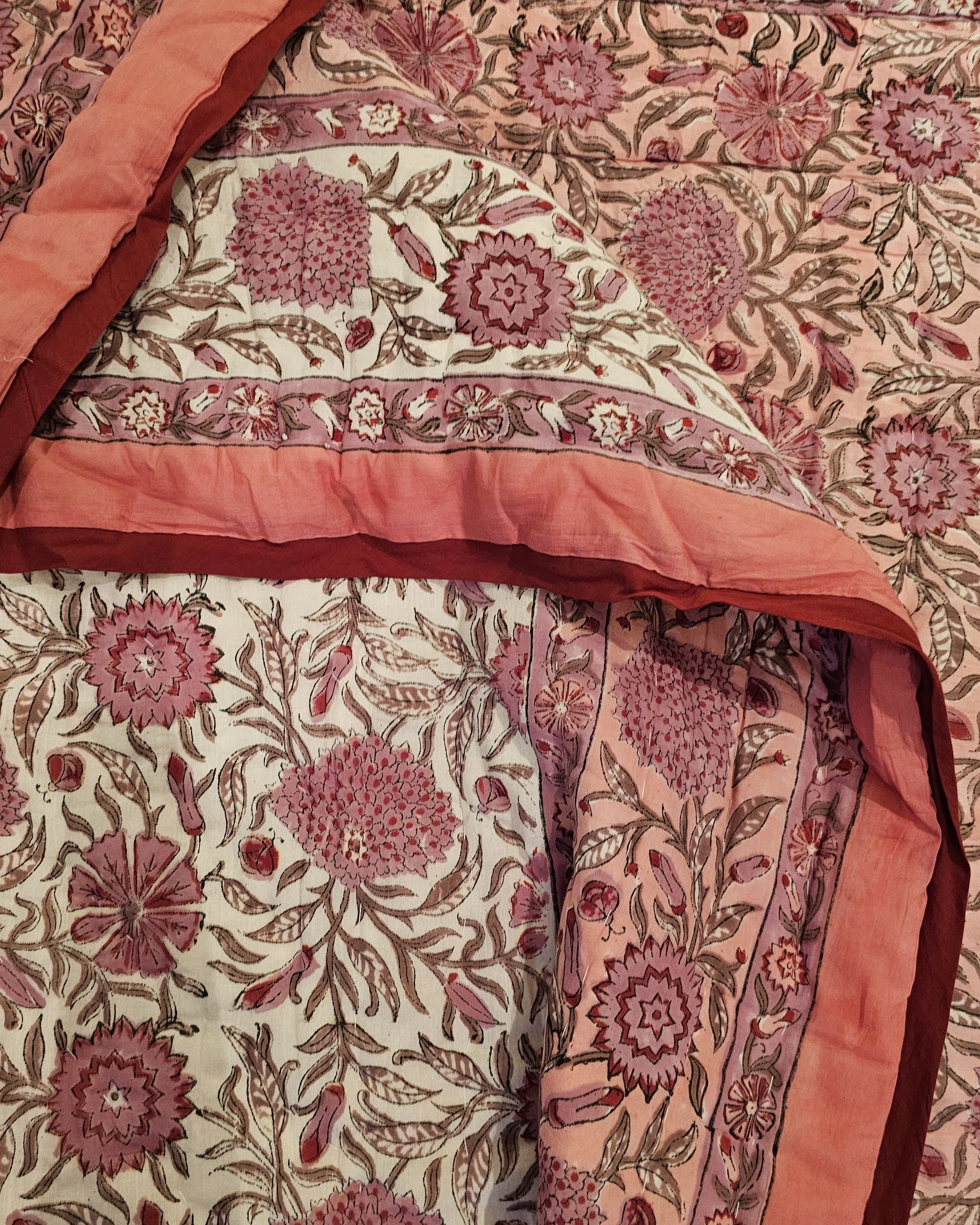 Reversible Handblock Quilt – Rosy Meadow & Soft Spring