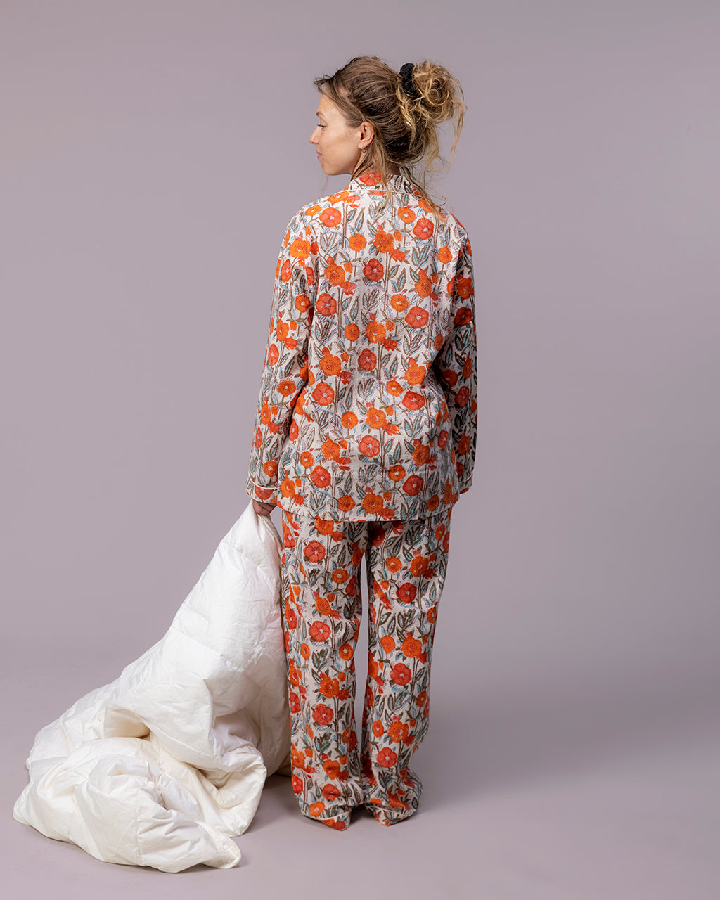 Orange Poppy Hand Block Printed Pajama Set