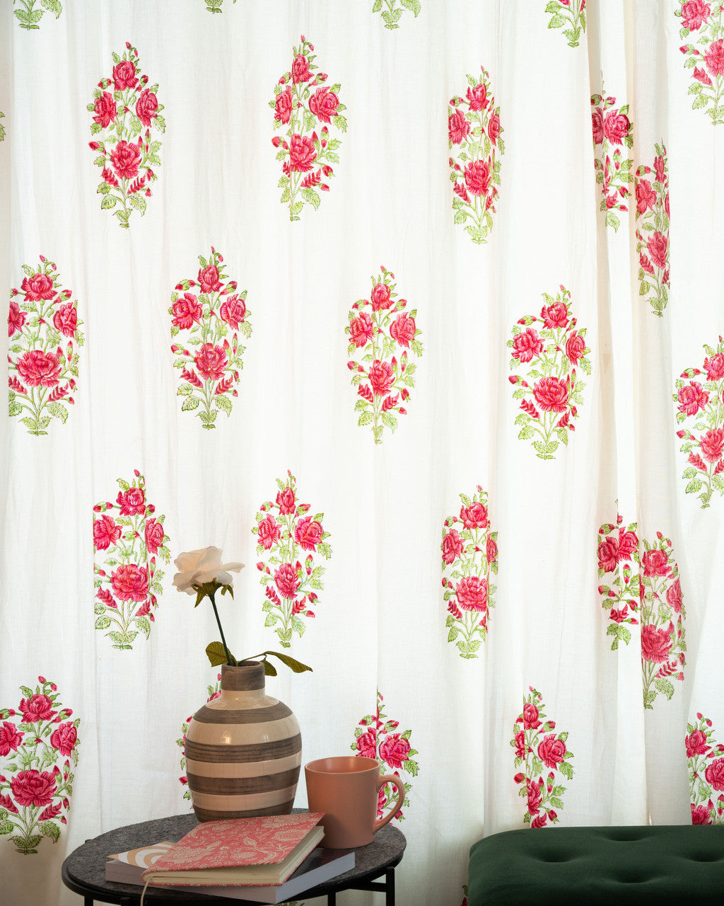 Ruby Rose Tapestry - Set of 2 Hand block Printed Curtain (100% premium cotton, 300 TC, Super soft fabric)