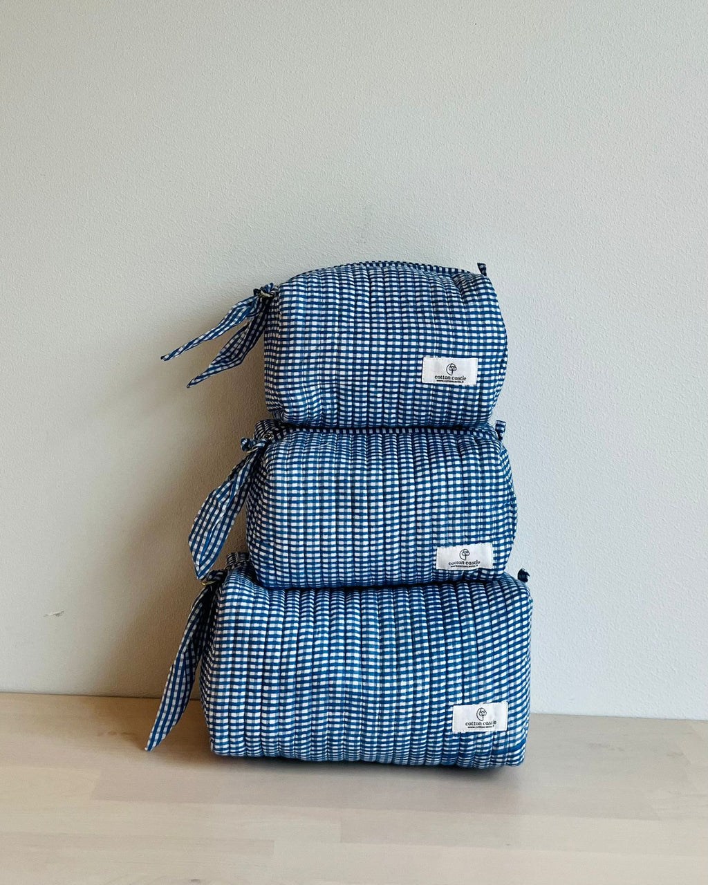 Navy Picnic Checks _ Hand block Printed Utility Pouches