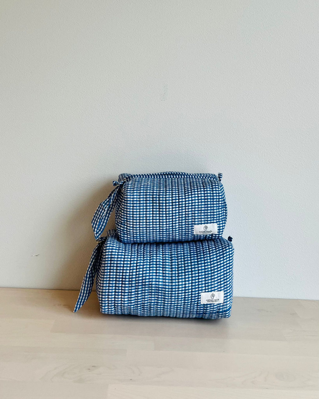 Navy Picnic Checks _ Hand block Printed Utility Pouches