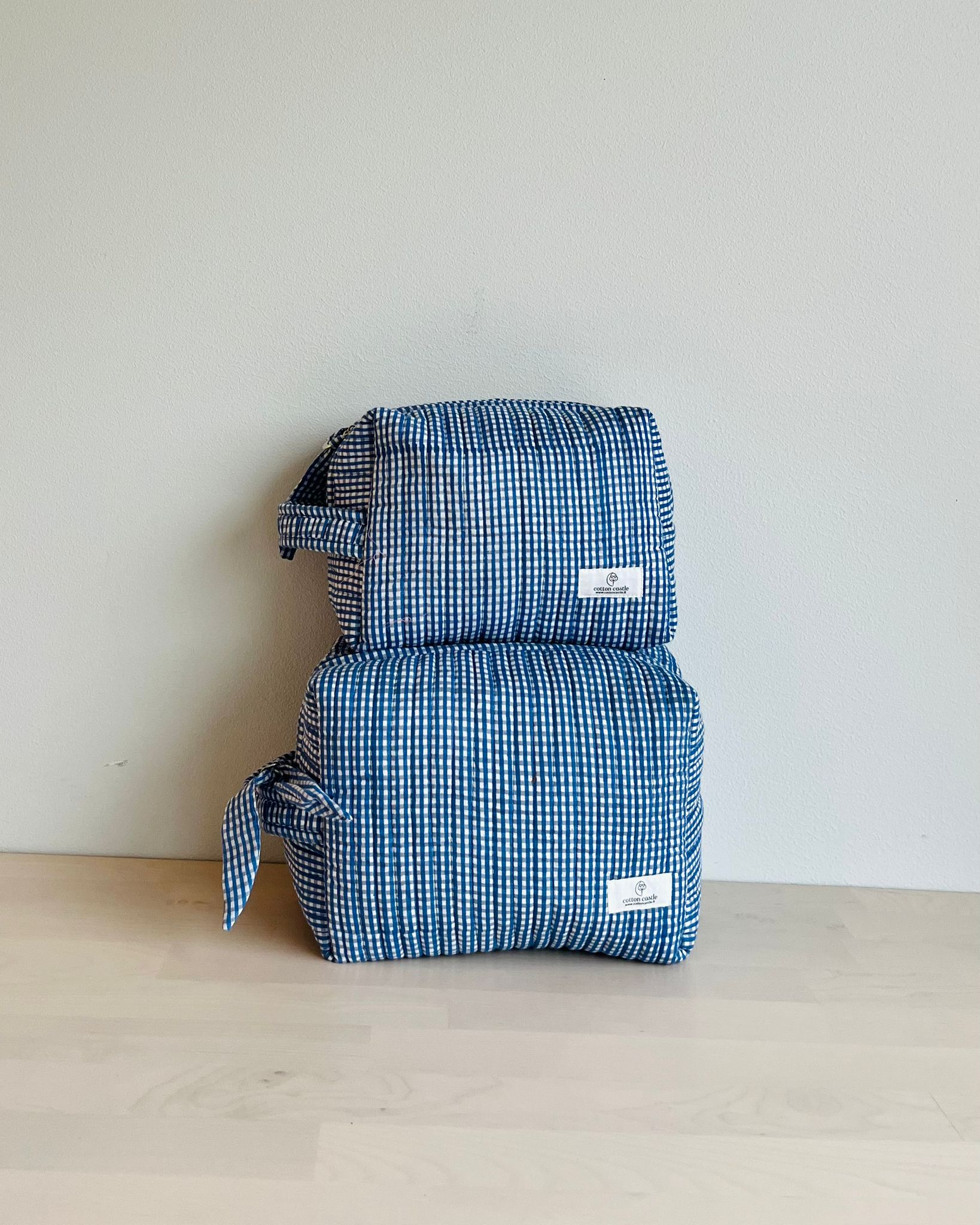 Navy Picnic Checks _ Hand block Printed Utility Bags