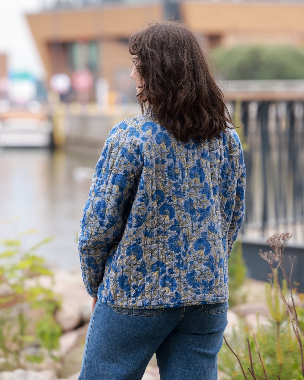Reversible Quilted Jacket - Blue Blossom & Pistachio Motifs