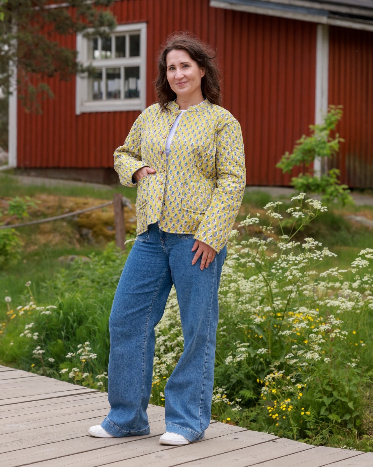 Reversible Quilted Jacket - Blue Blossom & Pistachio Motifs