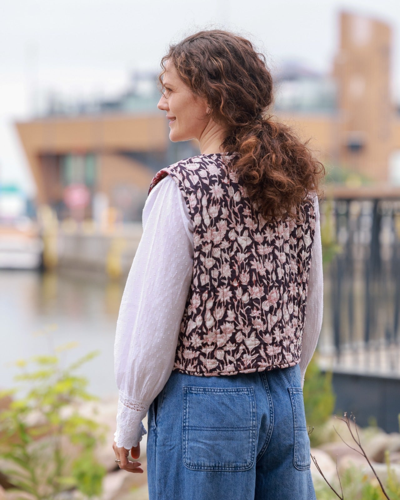 Reversible Quilted Vest - Moonlit Lotus Trail & Vintage Bloom