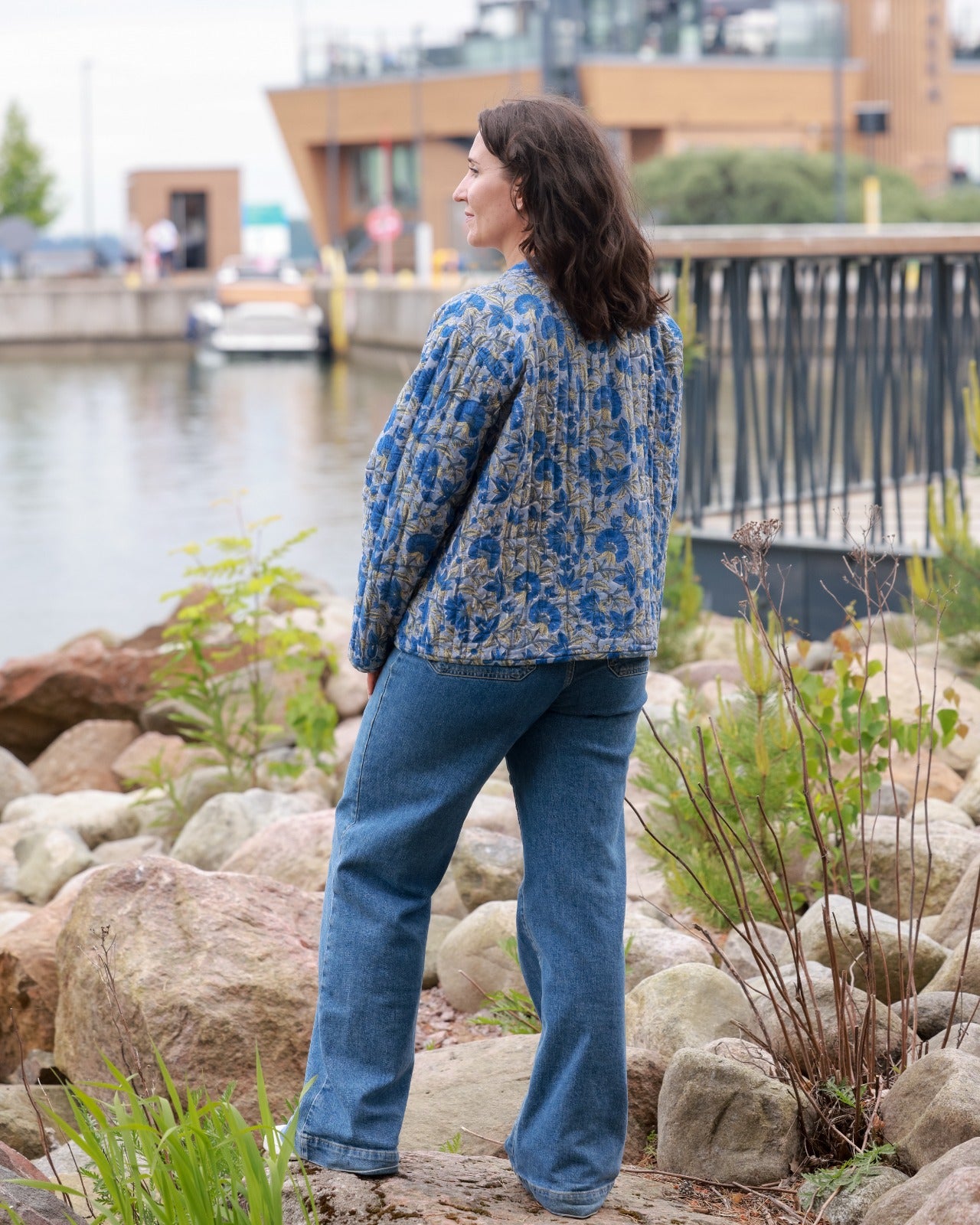 Reversible Quilted Jacket - Blue Blossom & Pistachio Motifs