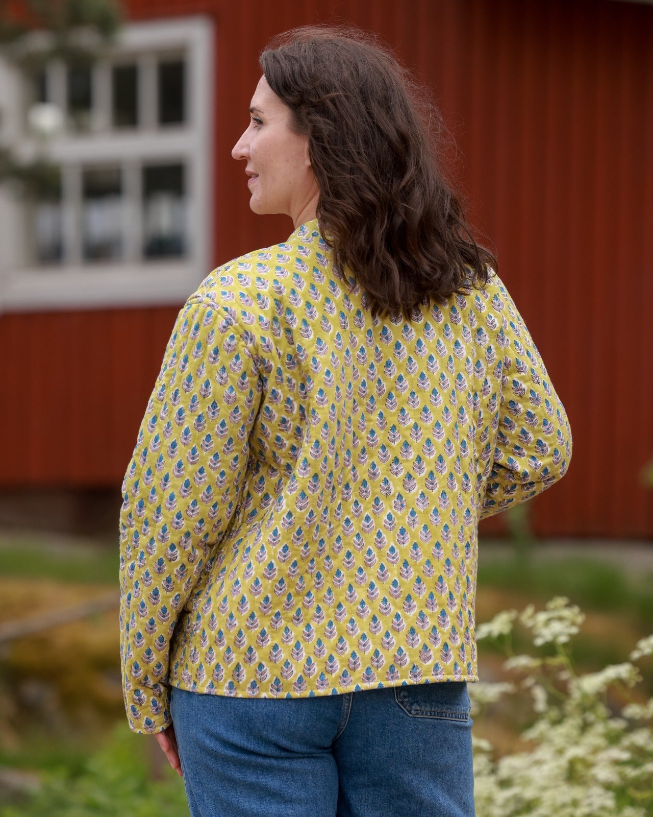 Reversible Quilted Jacket - Blue Blossom & Pistachio Motifs
