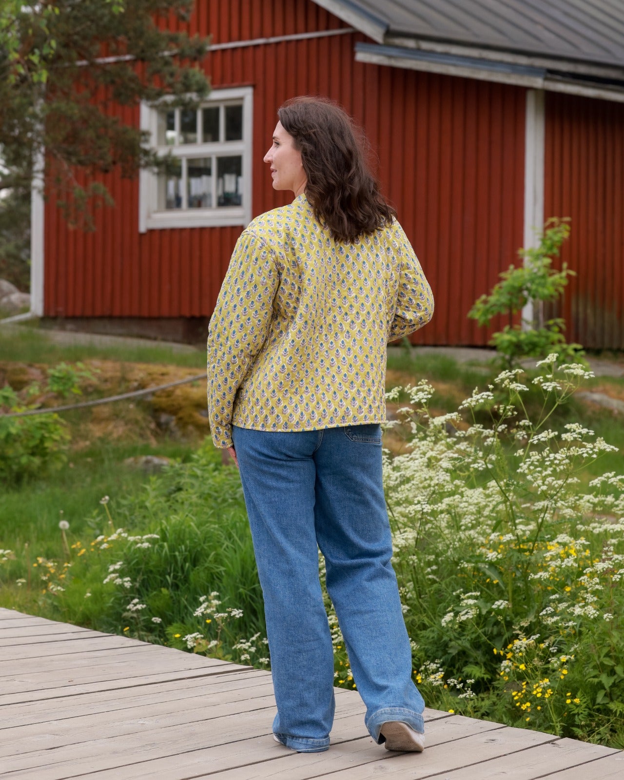 Reversible Quilted Jacket - Blue Blossom & Pistachio Motifs
