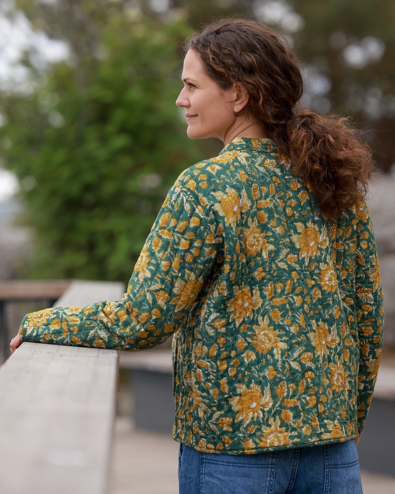 Reversible Quilted Jacket - Forest Bloom & Midnight Motif