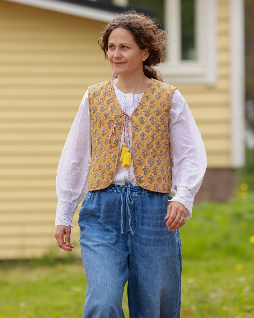 Reversible Quilted Vest - Marigold Garden & Golden Bloom