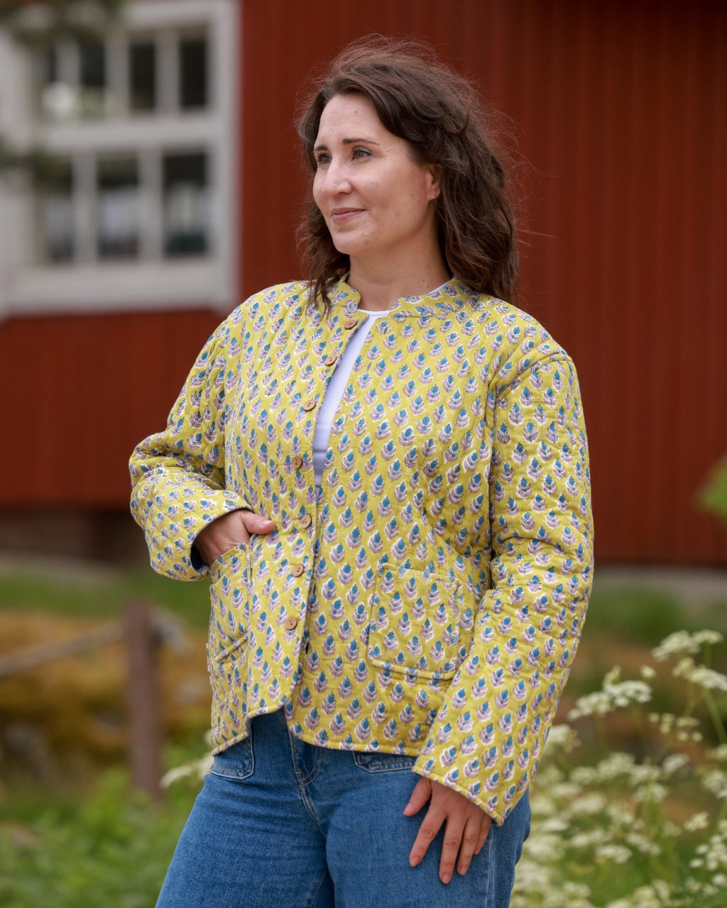 Reversible Quilted Jacket - Blue Blossom & Pistachio Motifs