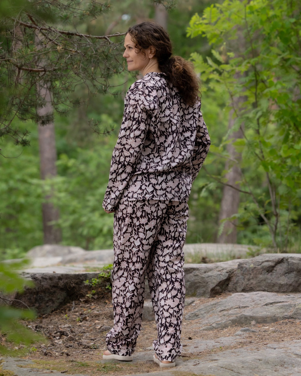Moonlit Lotus Trail Handblock Printed Pajama Set