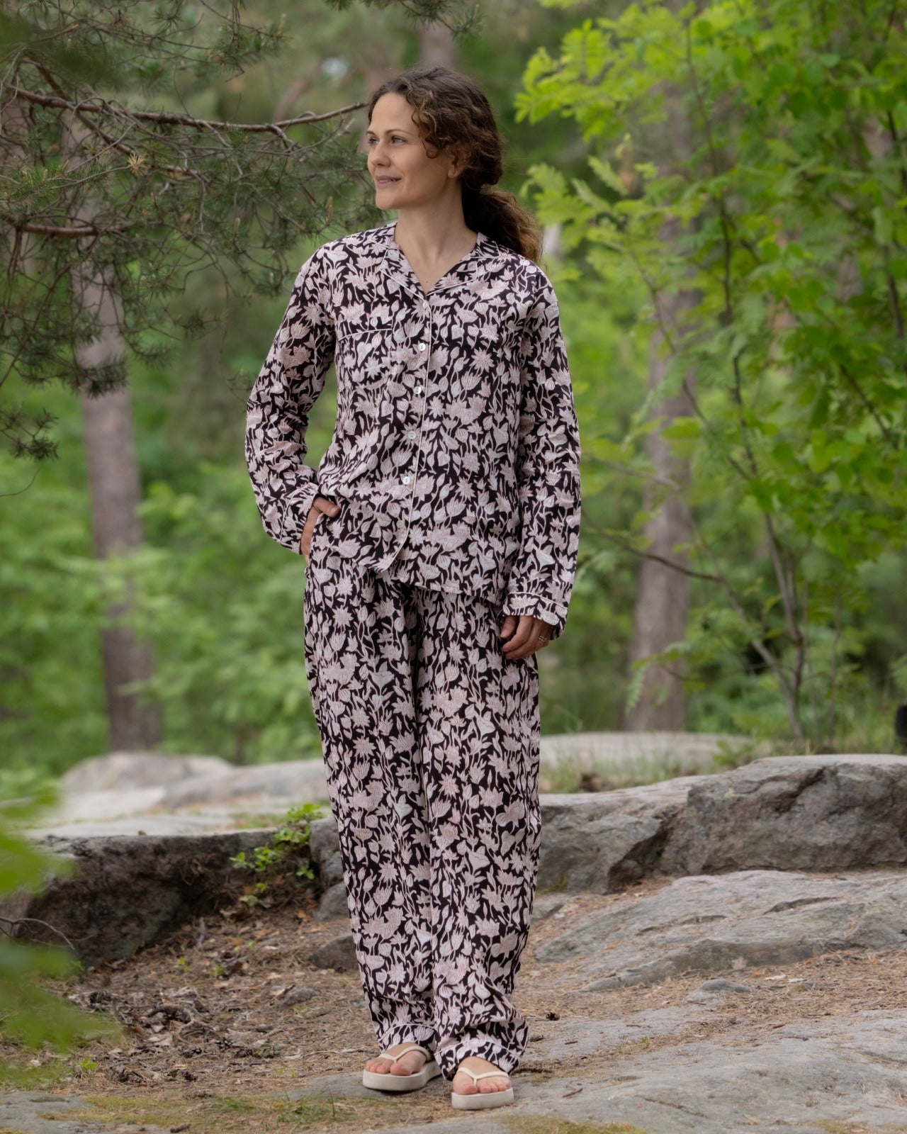 Moonlit Lotus Trail Handblock Printed Pajama Set