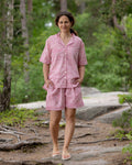 Pink Wildflower Meadow – Handblock Printed Cotton Pajama Shorts Set