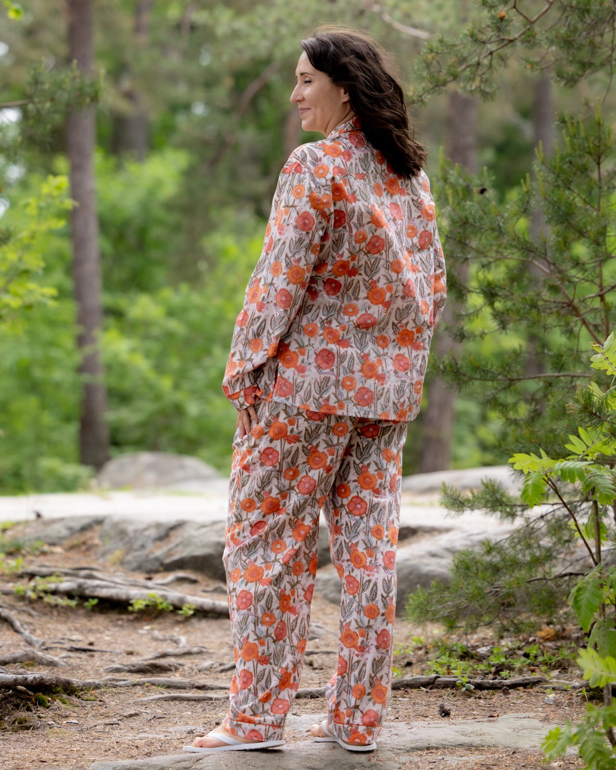 Orange Poppy Hand Block Printed Pajama Set