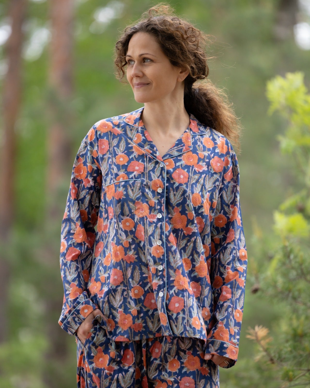 Wild Poppy Meadow_Blue Handblock Printed Pajama Set