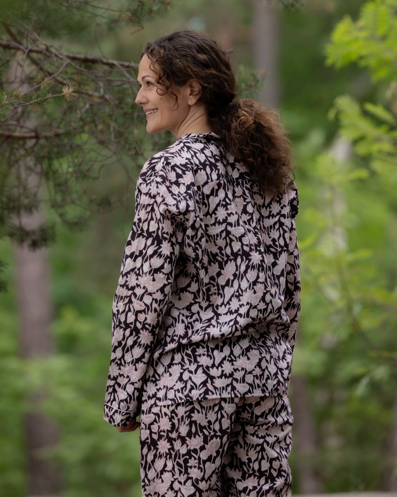 Moonlit Lotus Trail Handblock Printed Pajama Set