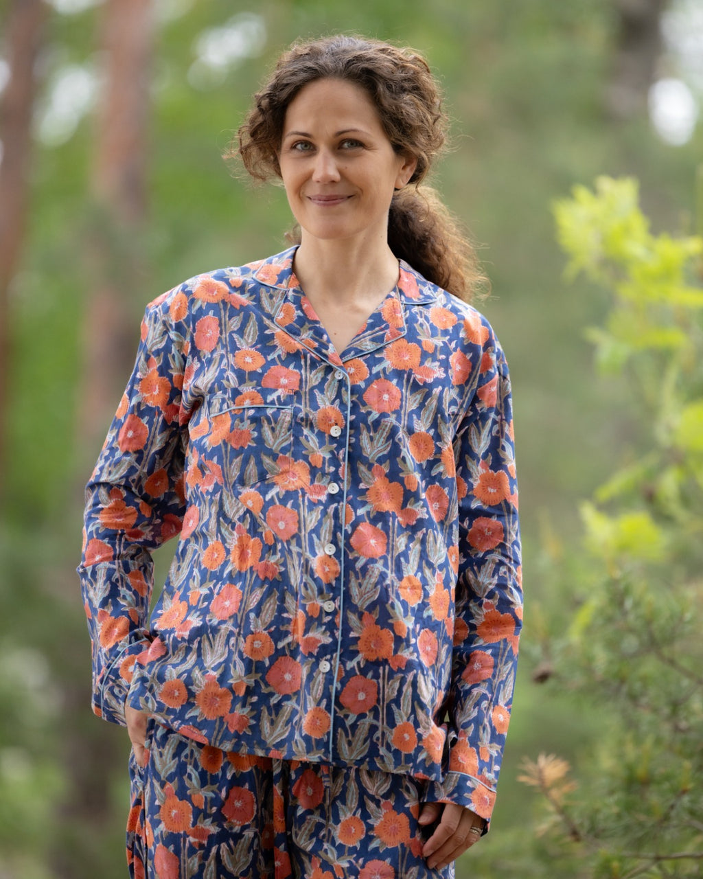 Wild Poppy Meadow_Blue Handblock Printed Pajama Set
