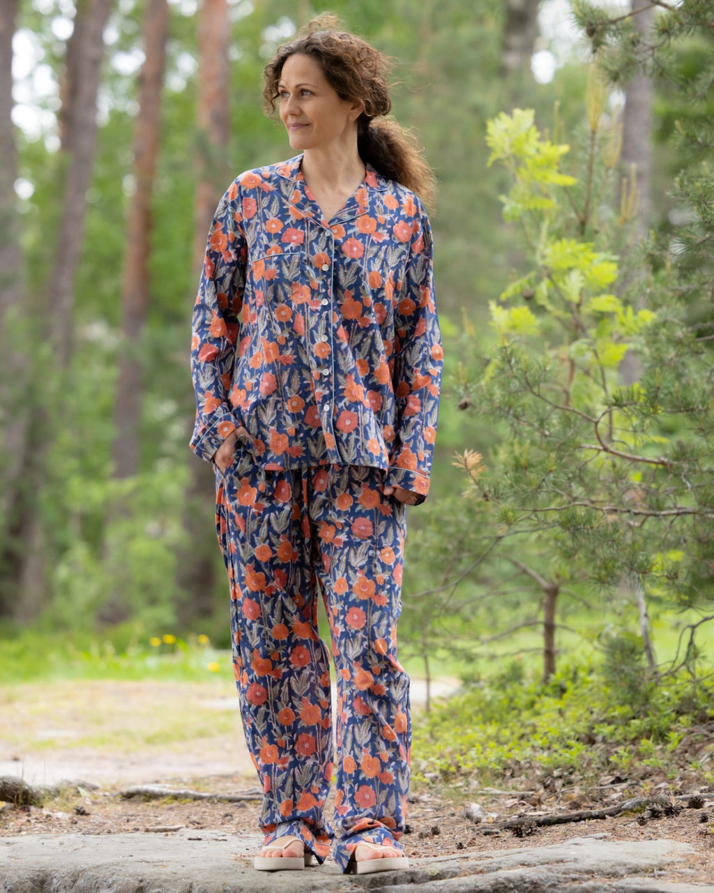 Wild Poppy Meadow_Blue Handblock Printed Pajama Set