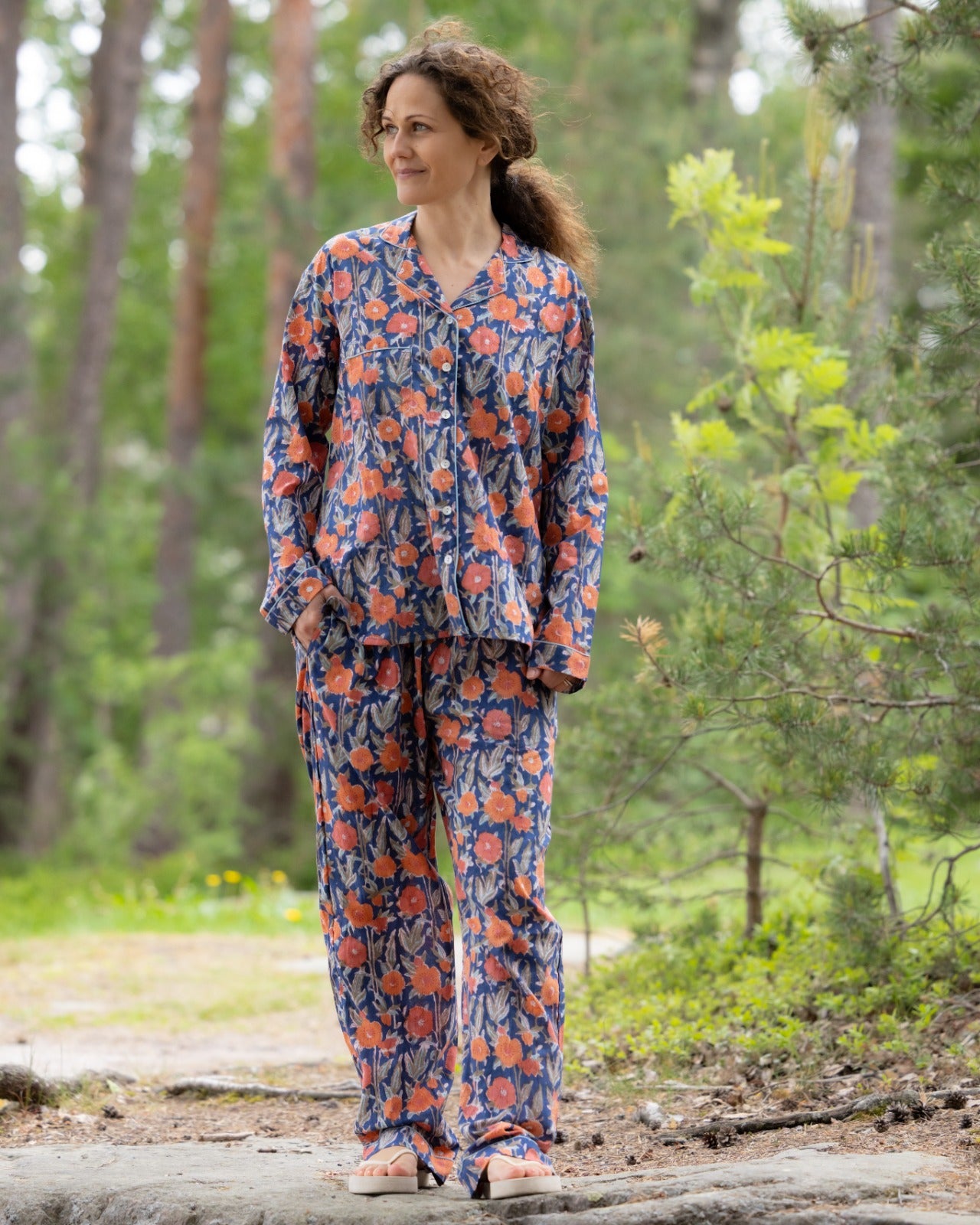 Wild Poppy Meadow_Blue Handblock Printed Pajama Set