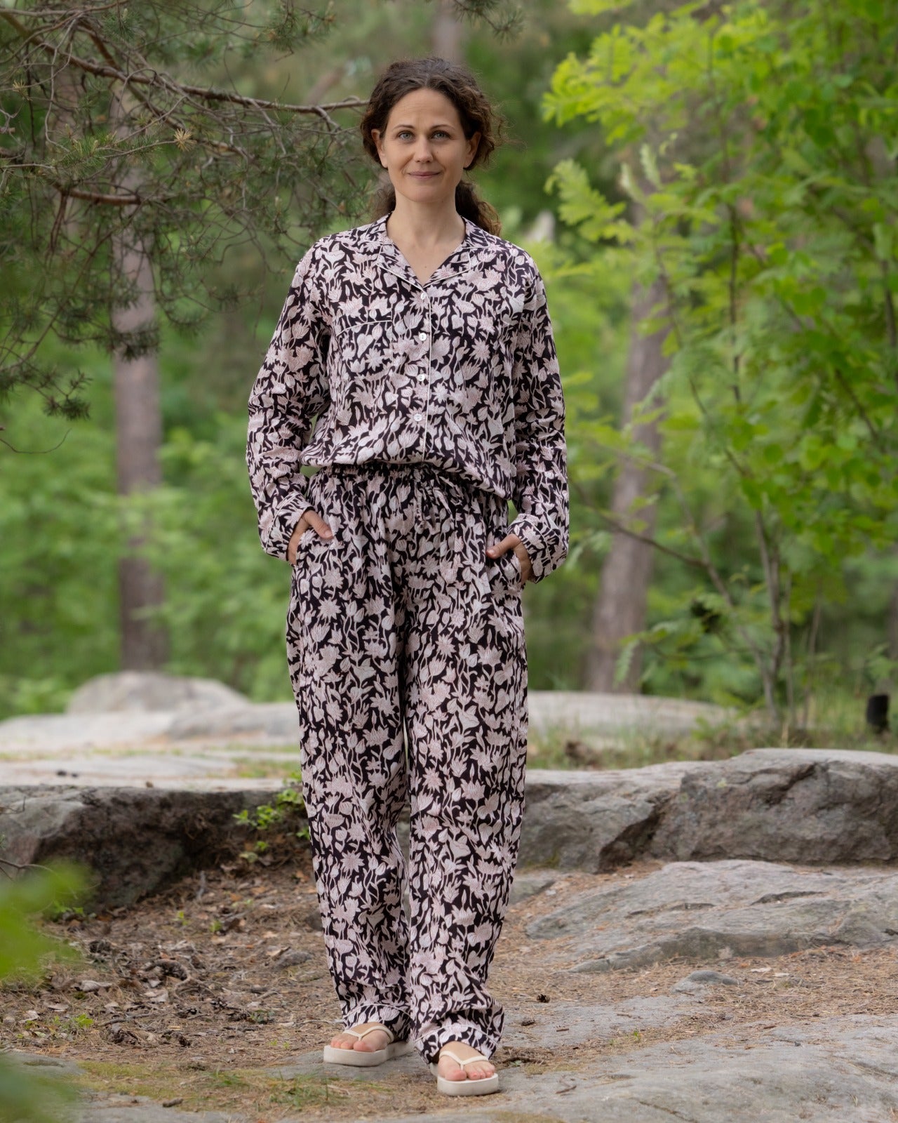 Moonlit Lotus Trail Handblock Printed Pajama Set