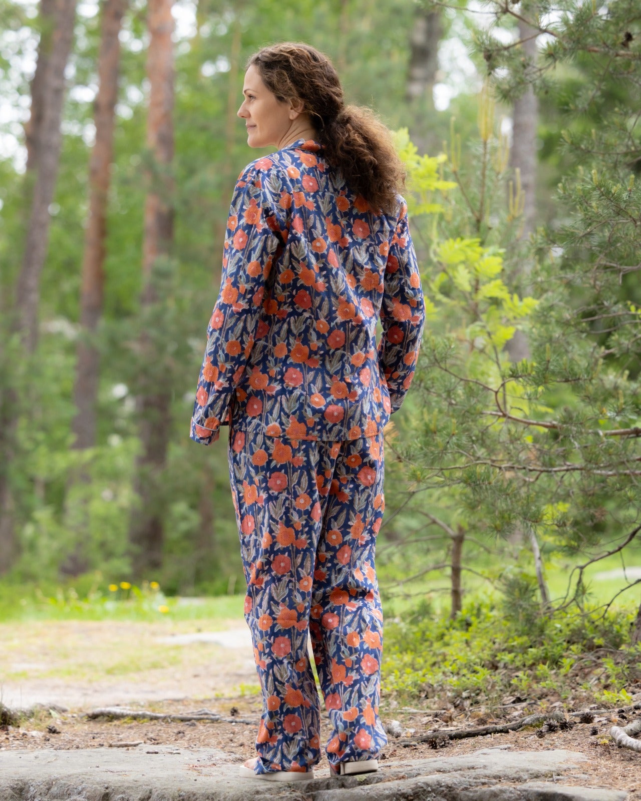 Wild Poppy Meadow_Blue Handblock Printed Pajama Set