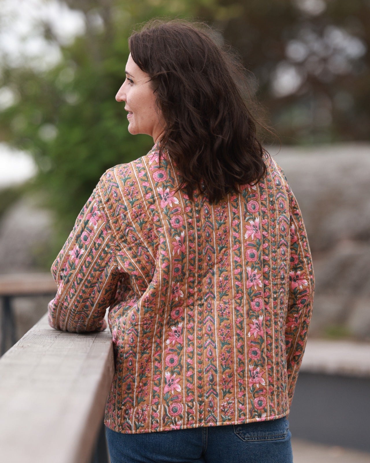 Reversible Quilted Jacket - Rosewood Bloom & Wildflower Stripe