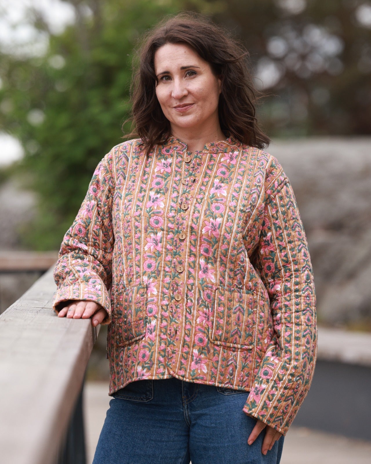 Reversible Quilted Jacket - Rosewood Bloom & Wildflower Stripe