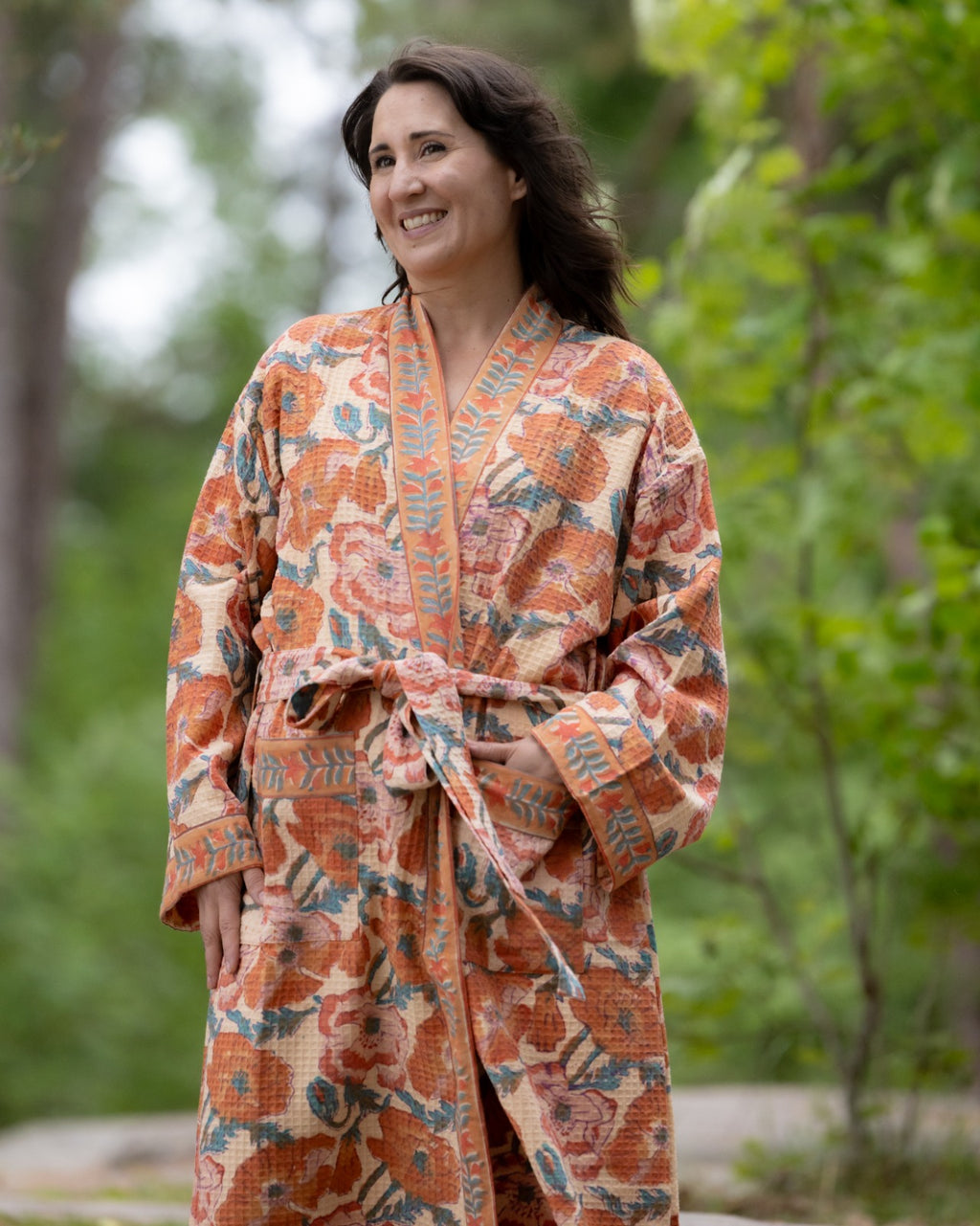 Waffel Cotton Bath Robe - Autumn Bloom