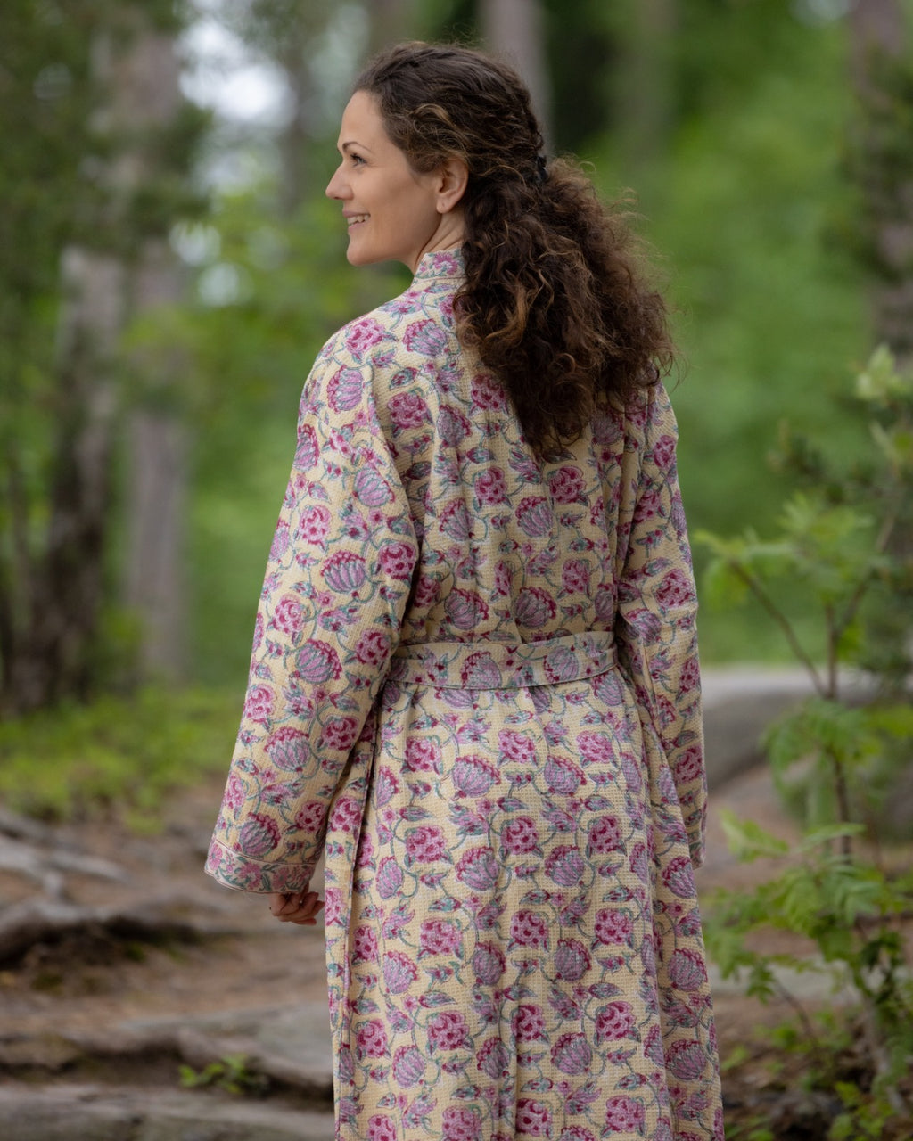 Waffel Cotton Bath Robe - Blush Blossom