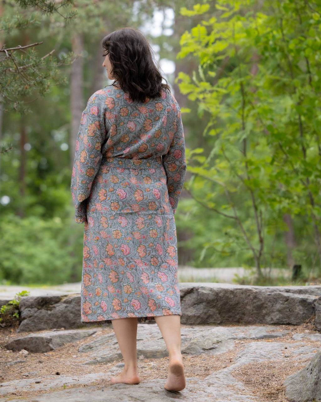 Waffel Cotton Bath Robe - Sage Bloom