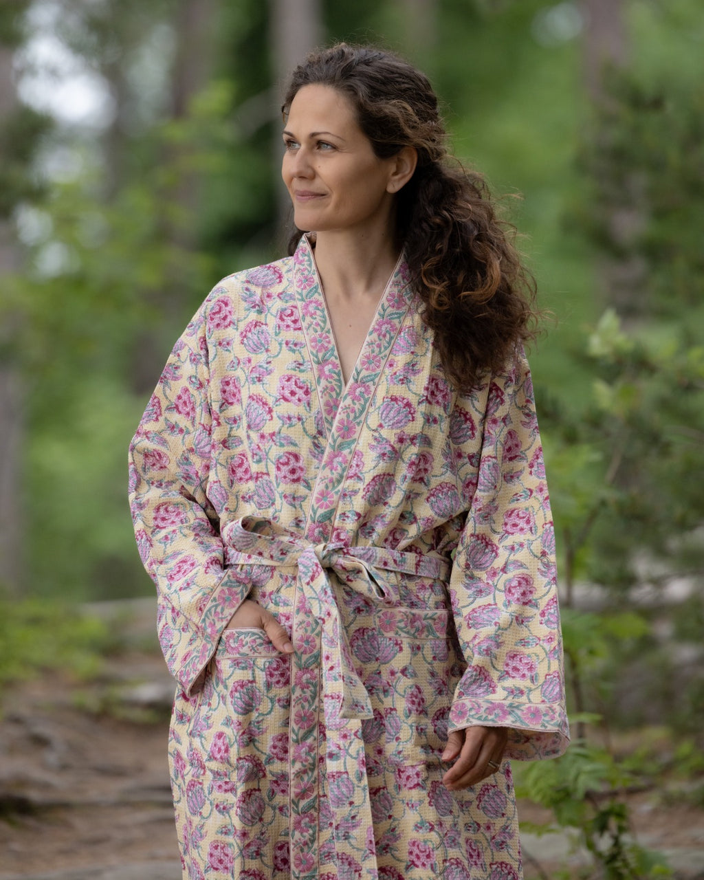 Waffel Cotton Bath Robe - Blush Blossom
