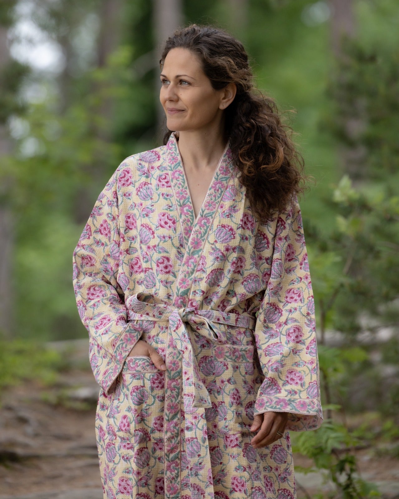 Waffel Cotton Bath Robe - Blush Blossom