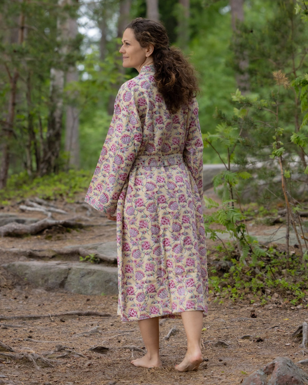Waffel Cotton Bath Robe - Blush Blossom