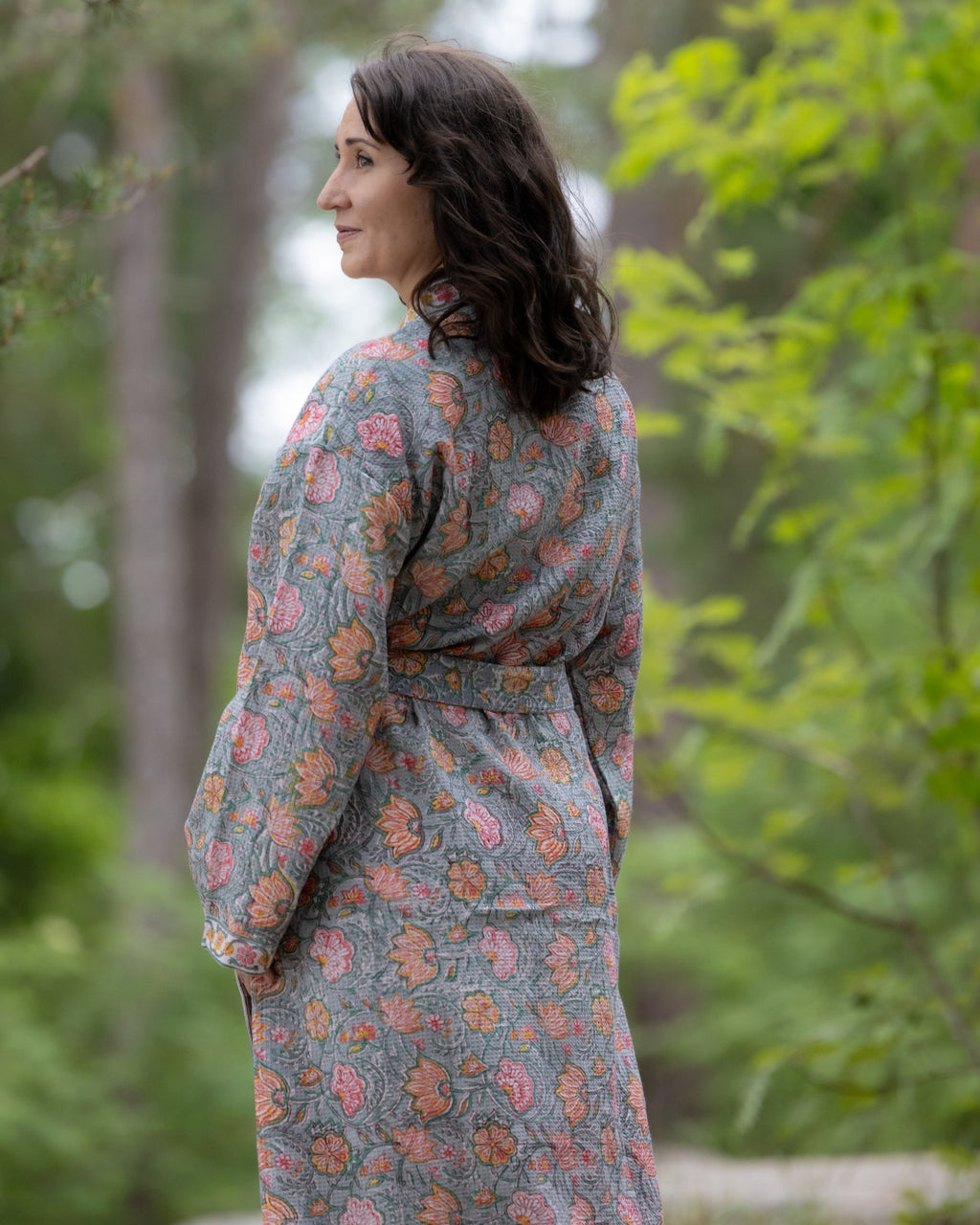 Waffel Cotton Bath Robe - Sage Bloom