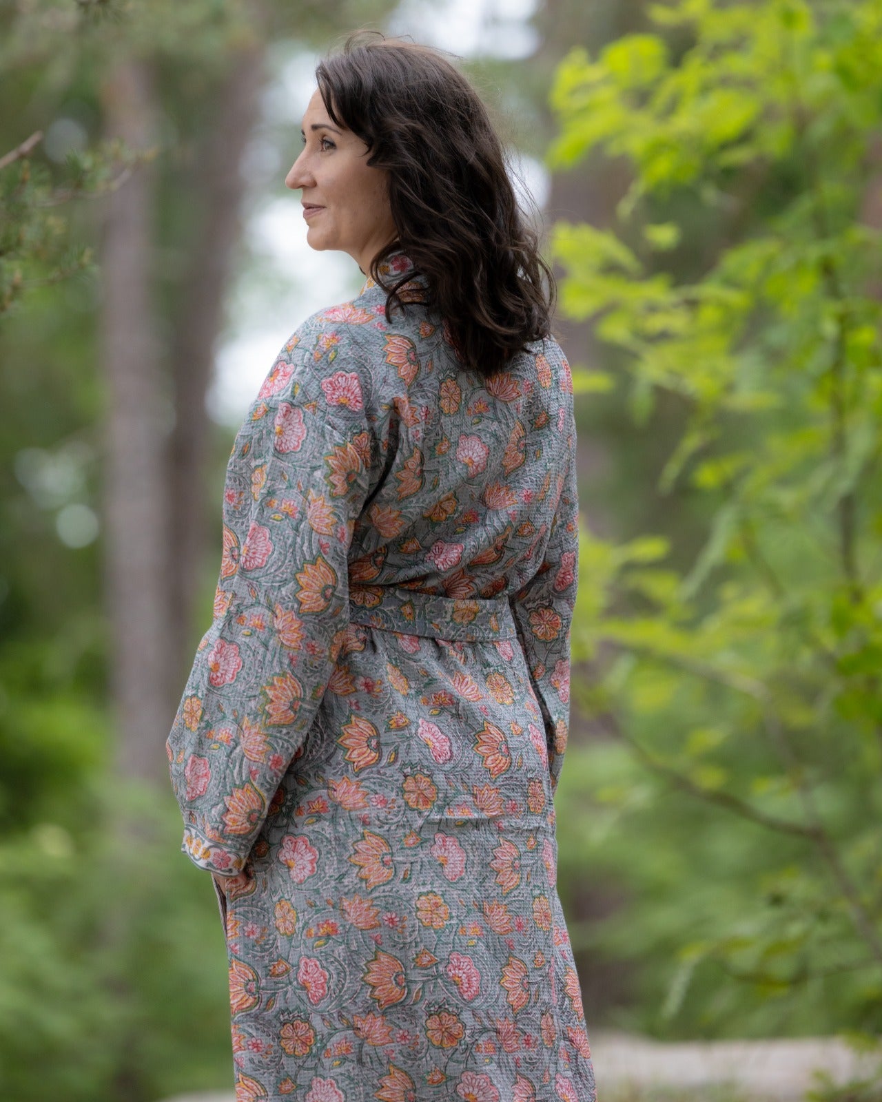 Waffel Cotton Bath Robe - Sage Bloom