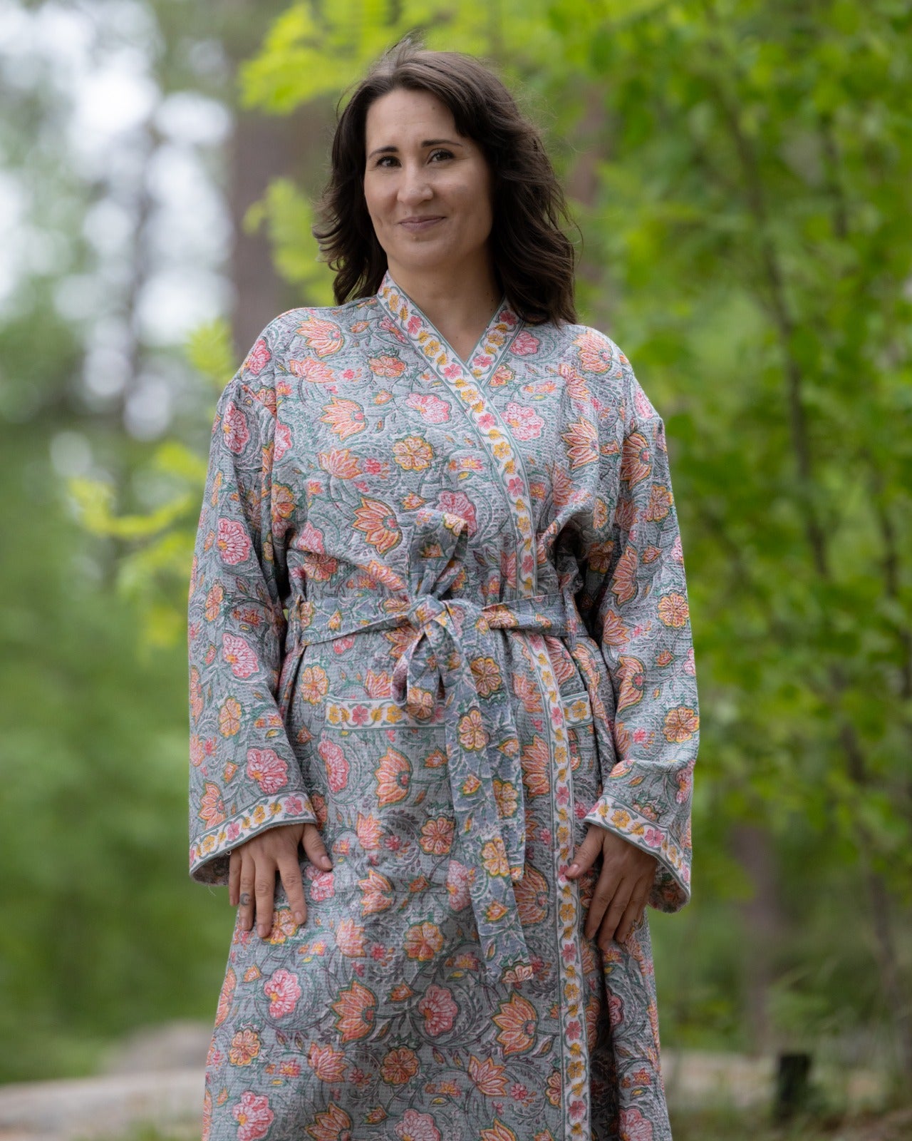 Waffel Cotton Bath Robe - Sage Bloom