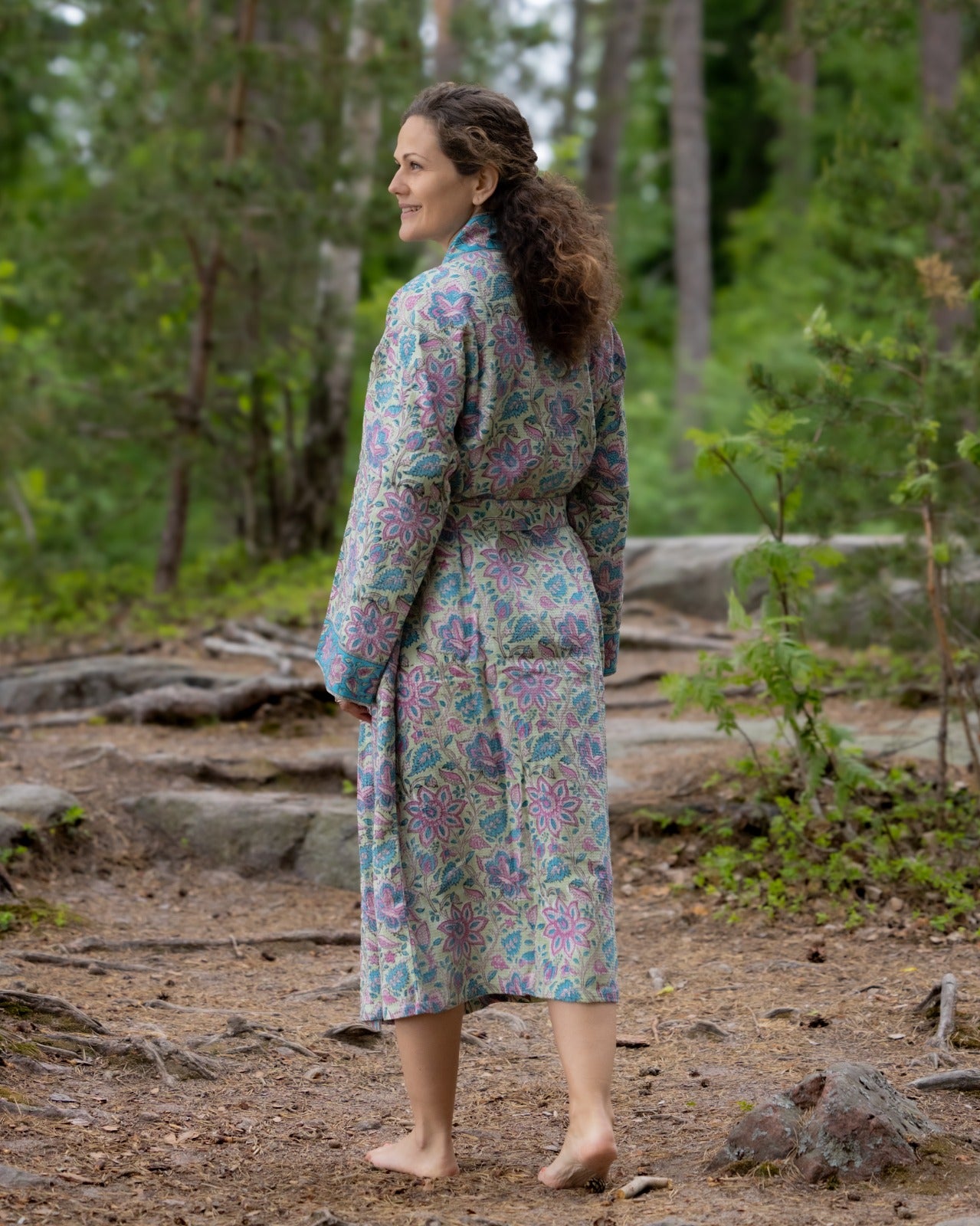 Waffel Cotton Bath Robe - Azure Bloom
