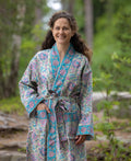 Waffel Cotton Bath Robe - Azure Bloom