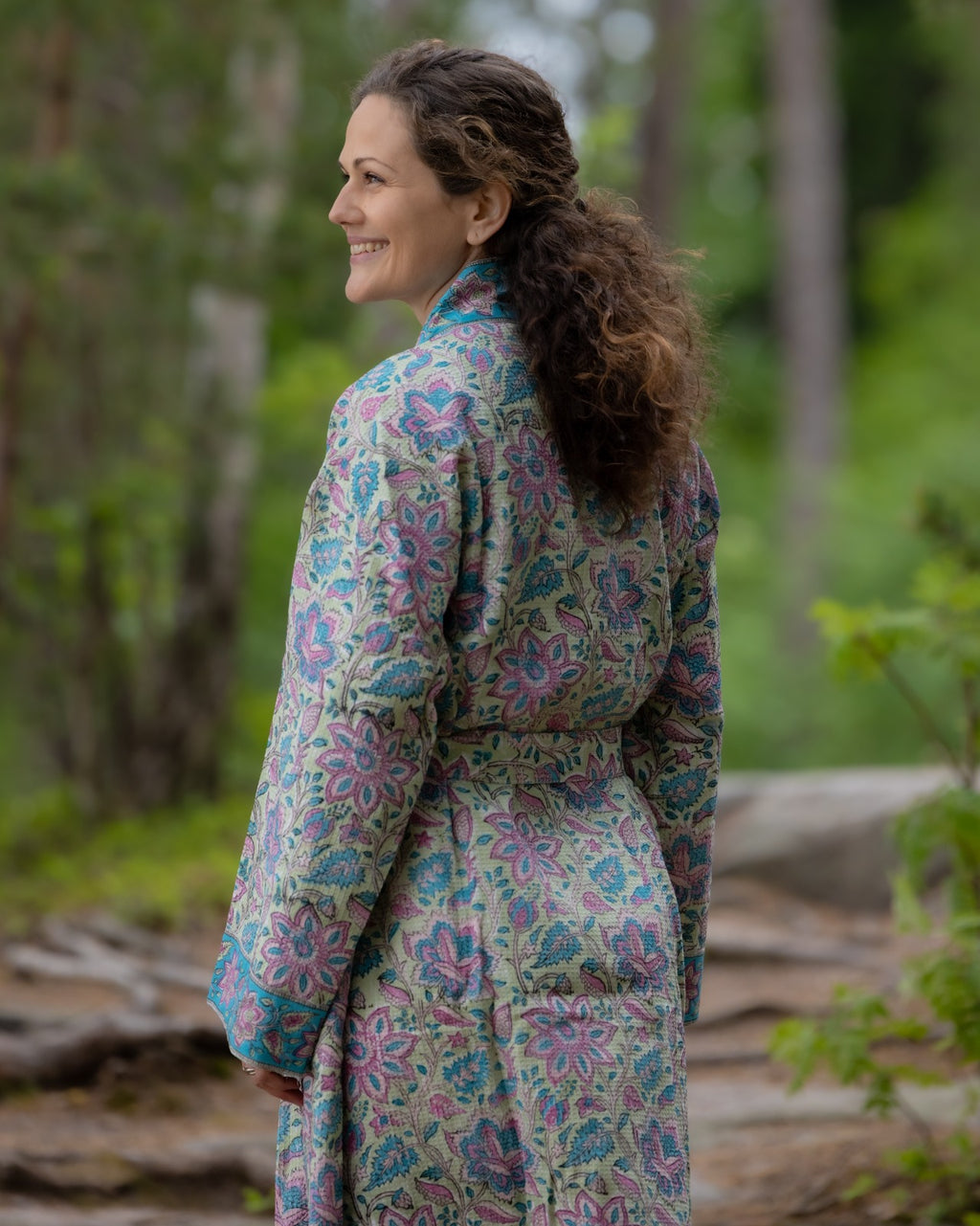 Waffel Cotton Bath Robe - Azure Bloom
