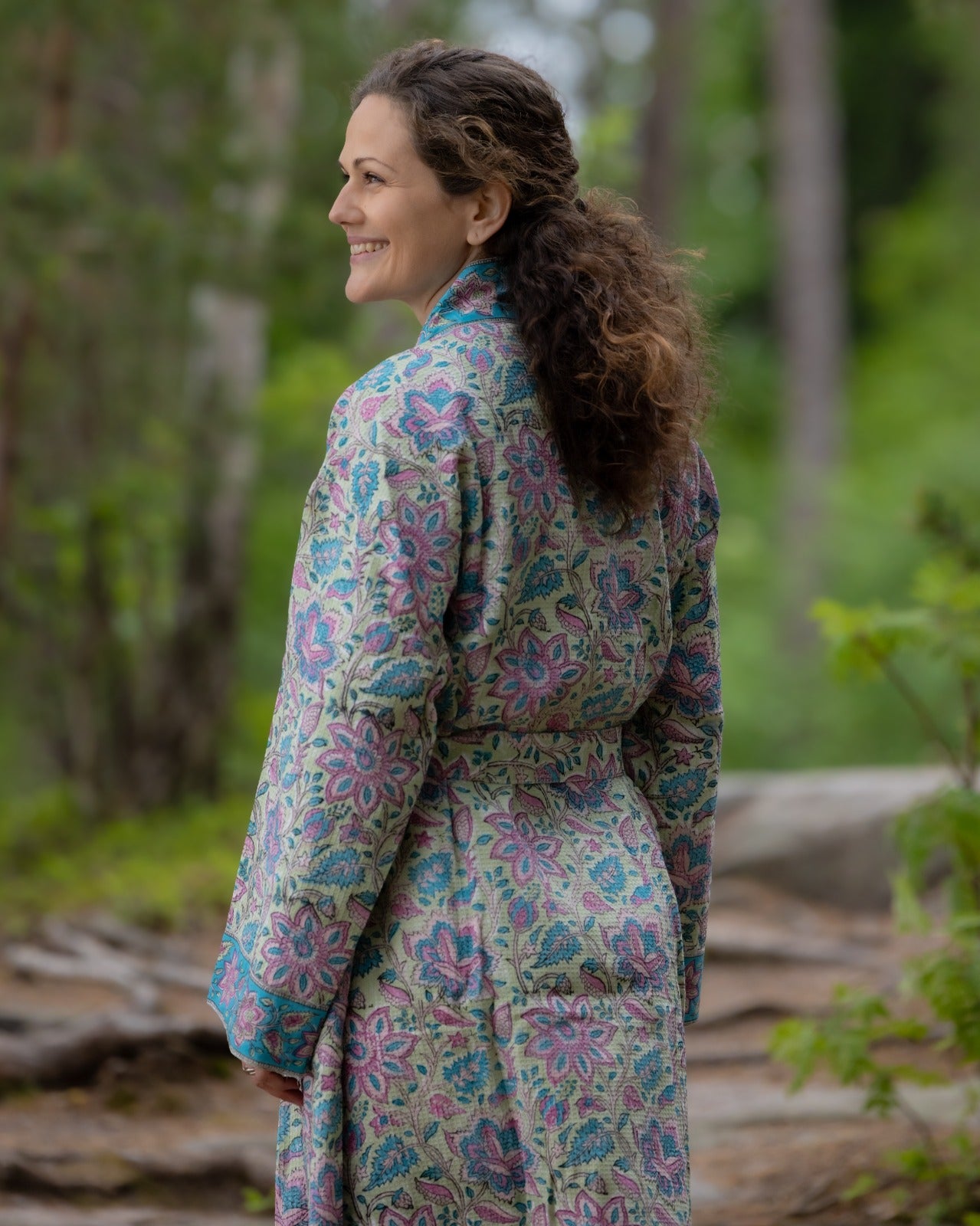 Waffel Cotton Bath Robe - Azure Bloom