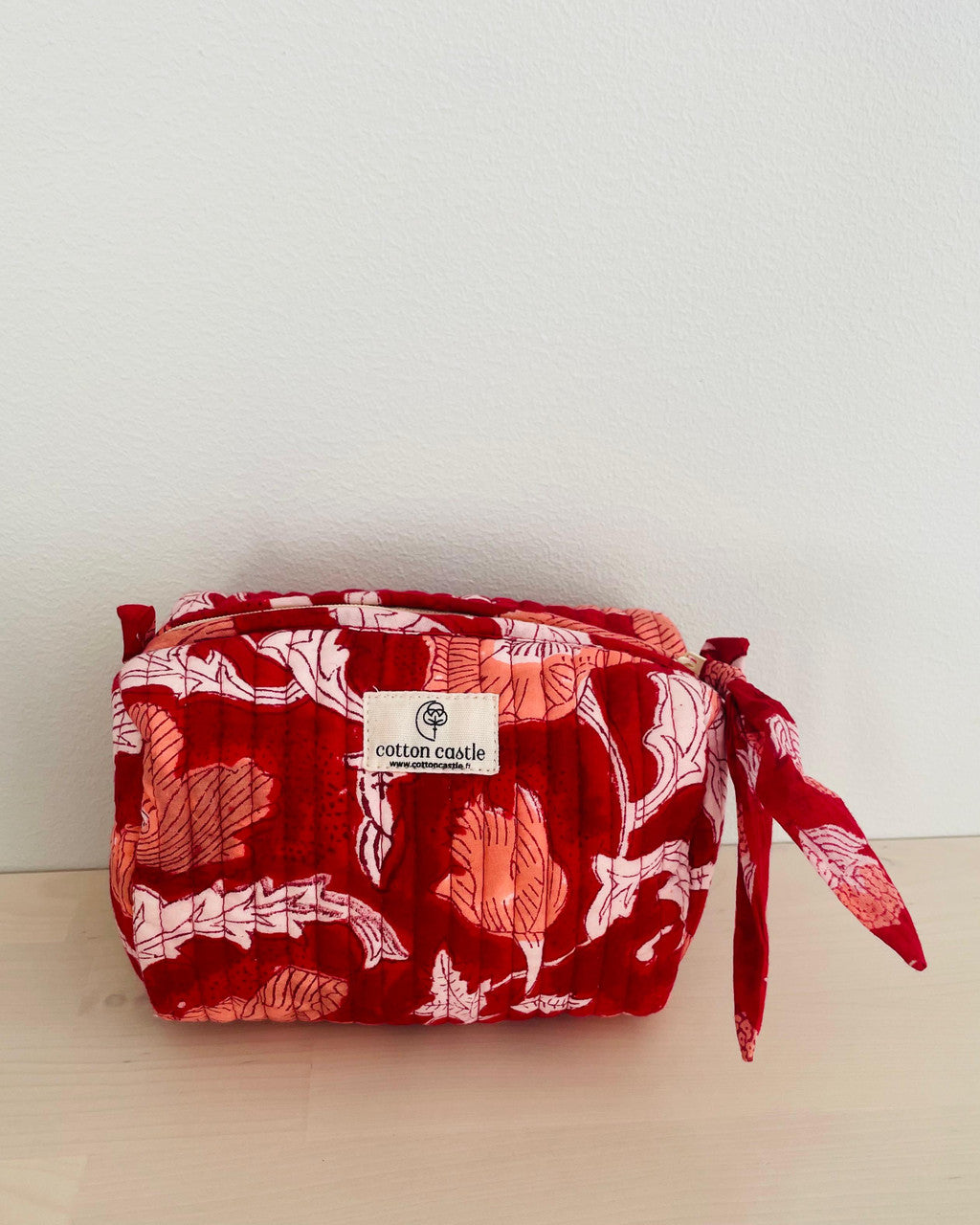 Xmas Red_ Handblock Printed Utility Pouches