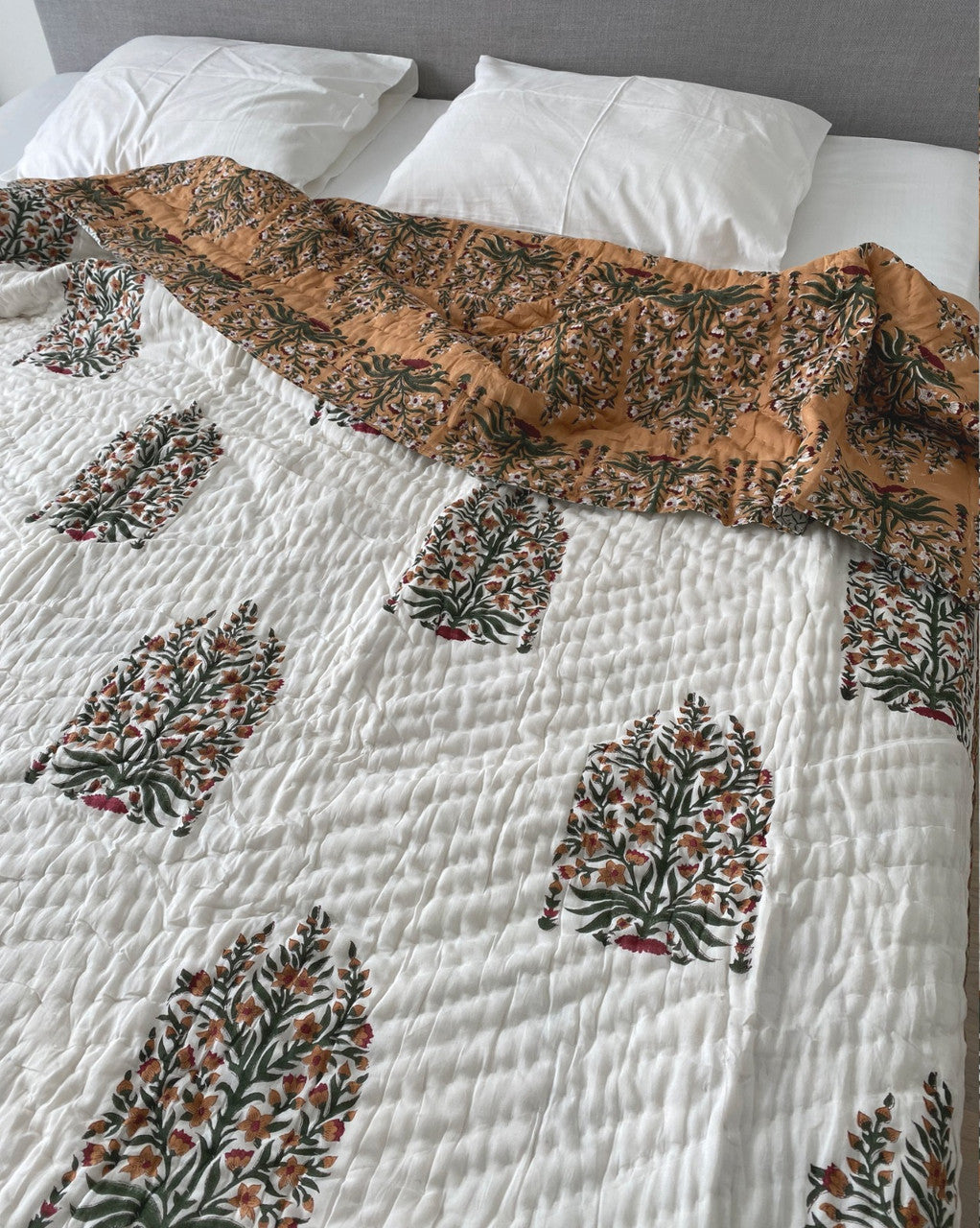 Mustard Glory- Hand-block printed Double-bed Quilt